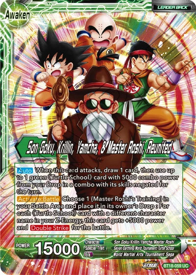 Master Roshi // Son Goku, Krillin, Yamcha, & Master Roshi, Reunited BT18-059 Vorder & Rückseite Holo EN