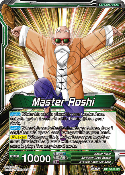 Master Roshi // Son Goku, Krillin, Yamcha, & Master Roshi, Reunited BT18-059 Vorder & Rückseite Holo EN
